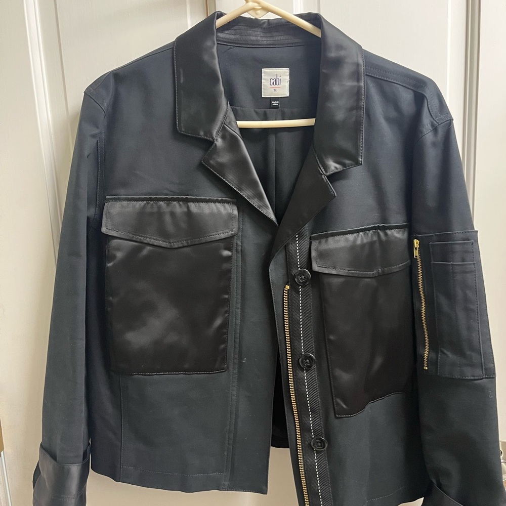 CAbi Black Mixed-Media Lightweight Utility Jacket